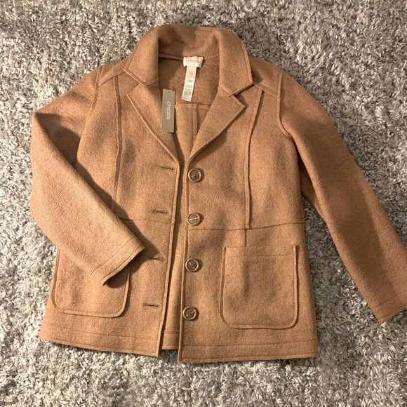NWT - CHICOS || Polyester WOOL Caramel Button Up Warm jacket - Picture 1 of 7